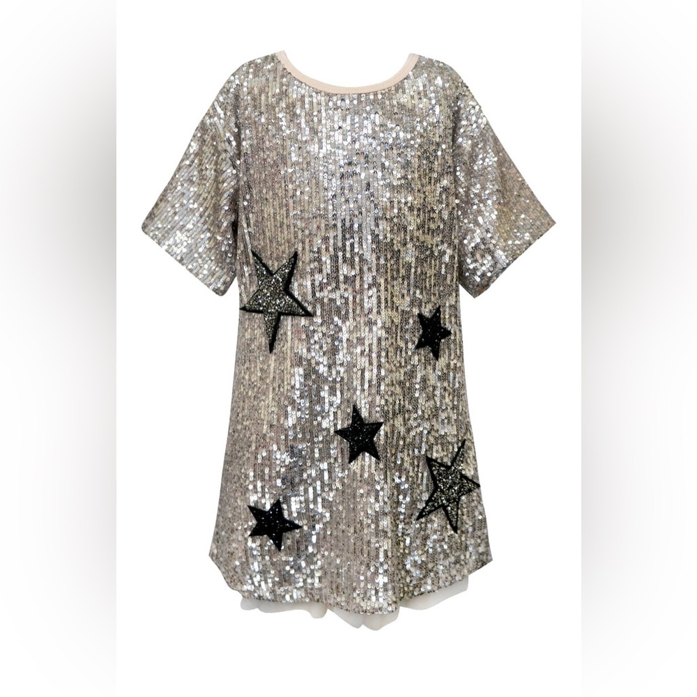 Hannah Banana Girls Short Sleeve Sequin Party Dress